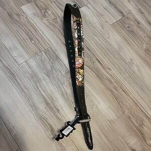 Ed Hardy 38"‎ Tiger/Skull,Roses Print Studded Leather Belt Black Multi Color NEW